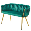 ELEGANCKA SOFA DO SALONU LUB GABINETU ROSE ZIELONY VELVET ZŁOTE METALOWE NOGI - PÓŁPROFIL
